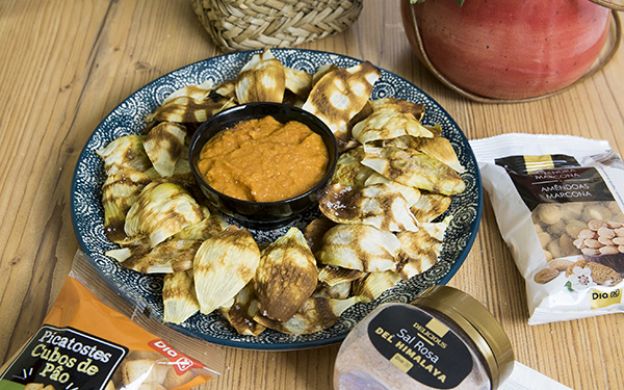 Setas a la plancha con crema de champiñones y zanahoria