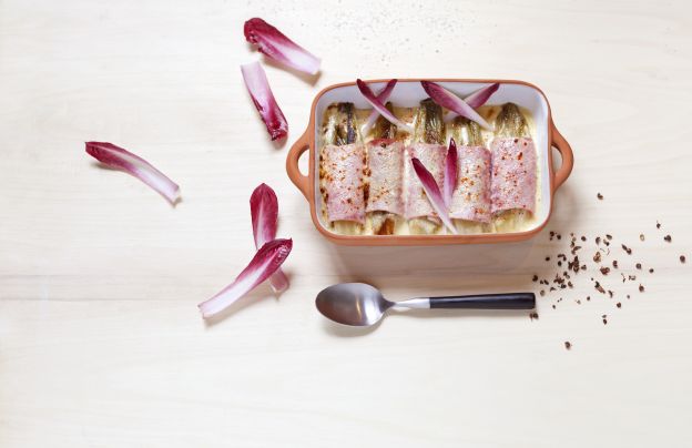 Endivias asadas con miel y jamón