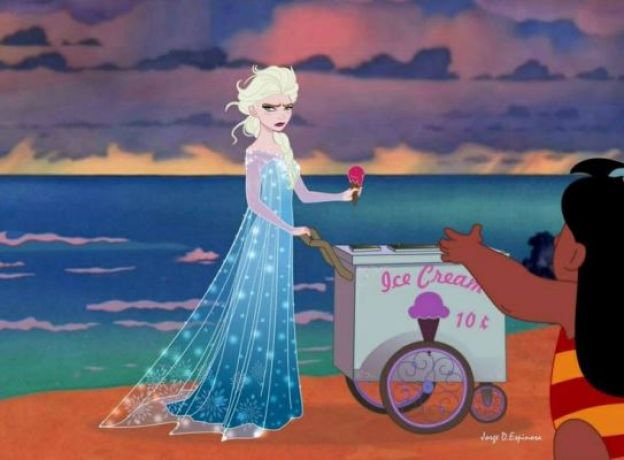 Elsa tiene un puesto de helados en la playa