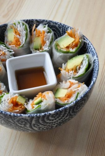 Rollitos de primavera de gambas y aguacate