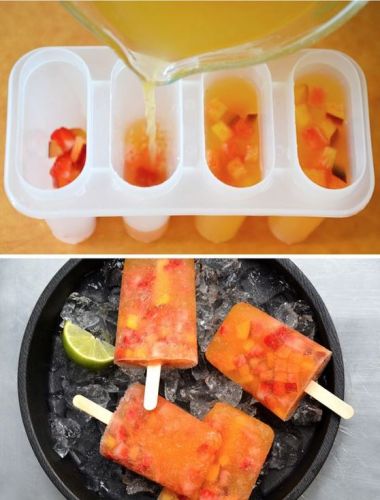 Paletas de champaña, fresas y nectarinas