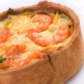 Quiché de puerros y langostinos