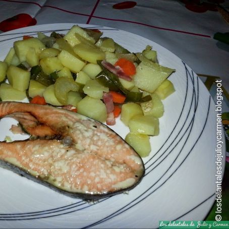 Salmón con patatas a la cerveza