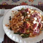 Tallarines al chile con jamón y queso parmesano - Paso 4