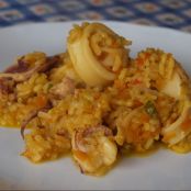 Arroz con verduras y calamares