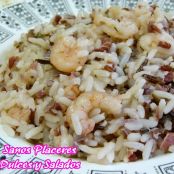 Arroz salvaje con gambas y jamón