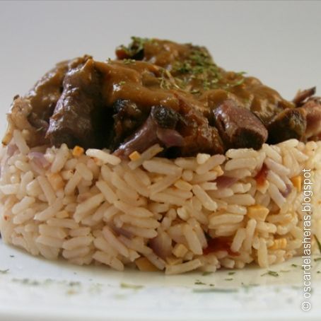 Arroz con carne de buey y soja