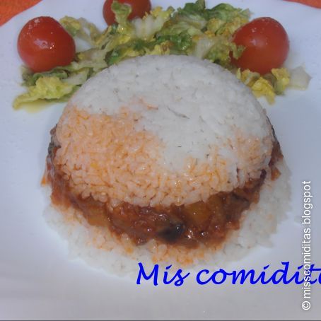 Berenjenas confitadas con arroz