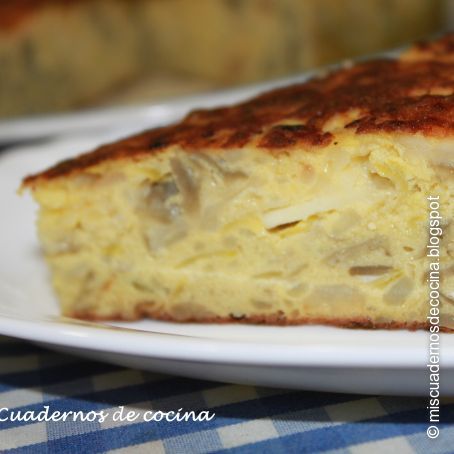 Tortilla casera de patatas, berenjena y queso Idiazábal