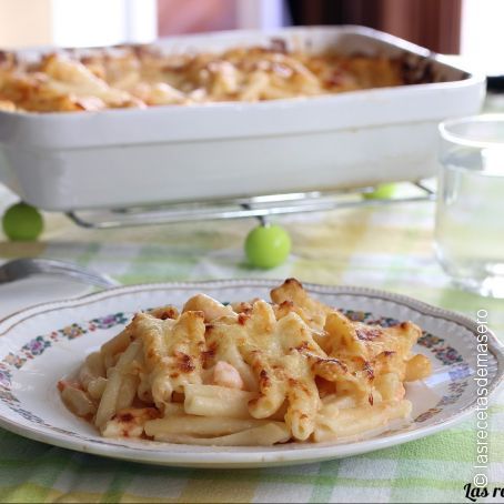 Casarecce gratinados con gambas