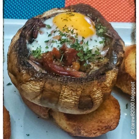 Champiñones al horno con huevo de codorniz