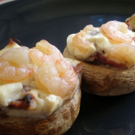 Champiñones rellenos de langostinos con crujiente