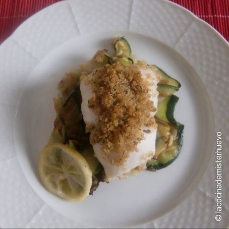 Roulade de lenguado sobre lecho de calabacín salteado