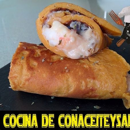 Crepes de Gambas rellenos de Bacalao