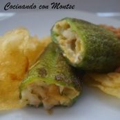 Pimientos rellenos de revuelto de bacalao y patatas chips