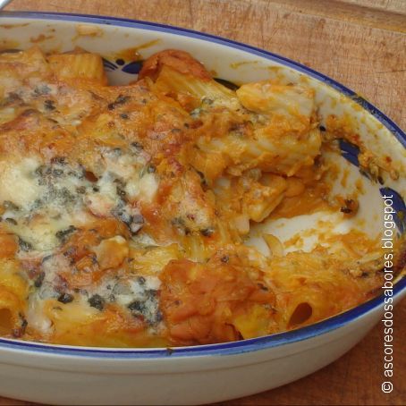 Tortiglioni gratinados con calabaza y Roquefort