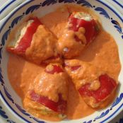 Pimientos de piquillo rellenos de brandade de bacalao (sin lácteos, sin gluten)