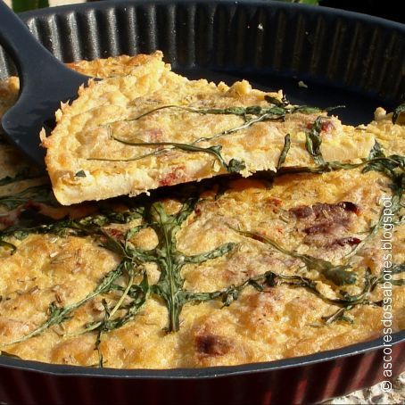 Farinata con la rucola e pomodorini secchi (sin lácteos, sin glúten)