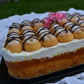 TARTA DE BIZCOCHO CON NATA Y NARANJA