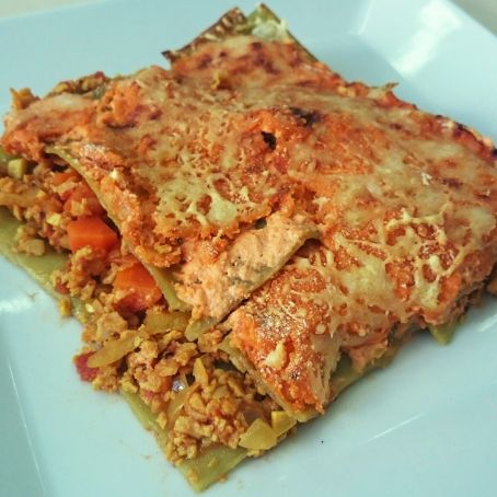 Lasaña vegetal con soja texturizada