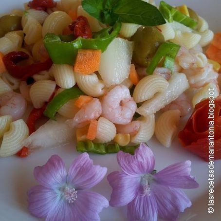 Ensalada de pasta tiburón con salsa de yogur