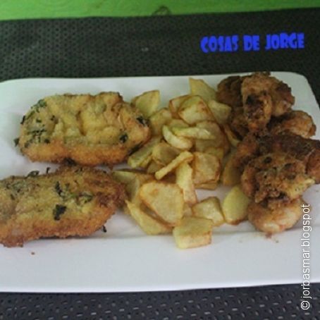 Gambas y lomo con doble empanado