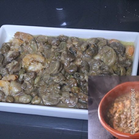 Habas picantes con gambas