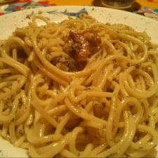 Espaguetis con falso pesto