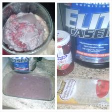 pudim proteico com mermelada de fresa