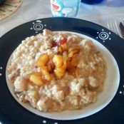 Risotto de setas con mermelada de albaricoque y manzana a la miel