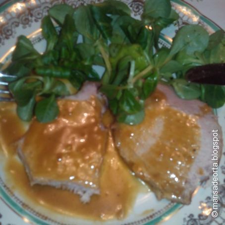 Lomo de cerdo glaseado con mostaza y whisky