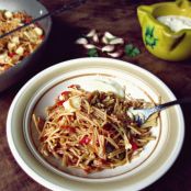 Fideuá de bacalao con tomates secos