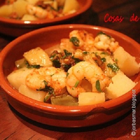 Judías verdes con gambas al horno