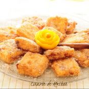 LECHE FRITA CON FRUTA CONFITADA