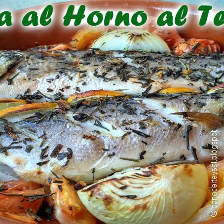 Lubina al horno al té verde