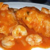 Salsa de gambas con merluza