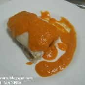 Panga o merluza rellena de setas y gambas con salsa al curry con Thermomix