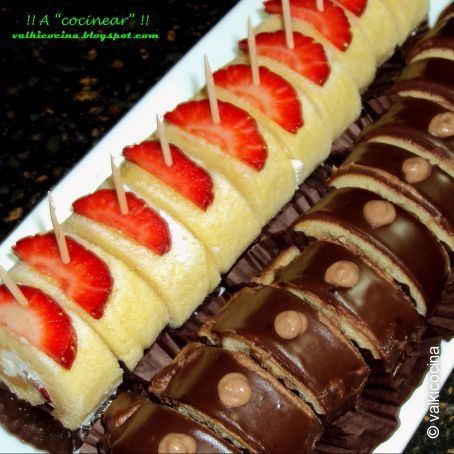 Rollitos de nata, fresas y trufa