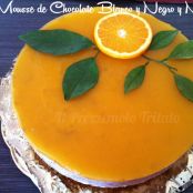 Tarta mousse de chocolates blanco  y negro y gelatina de naranja