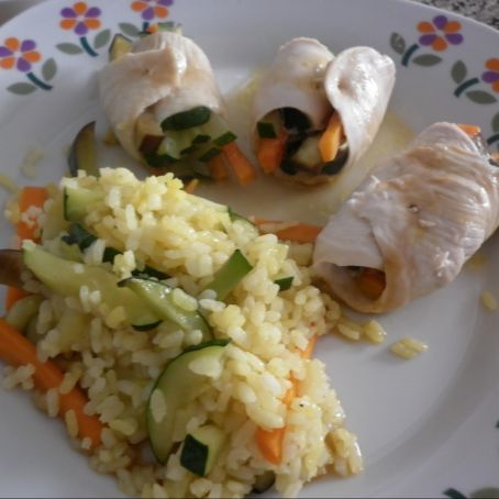 Rollitos de pechuga de pollo y verduras