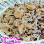 Arroz salvaje con gambas y jamón (sin gluten, huevo, ni lactosa)