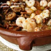 Níscalos al ajillo con gambas