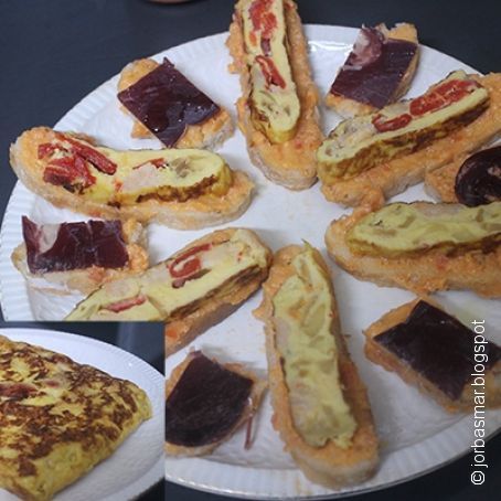Pan con tortilla cuadrada y cecina