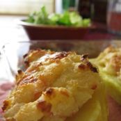 Patatas gratinadas con jamón dulce y queso emmental