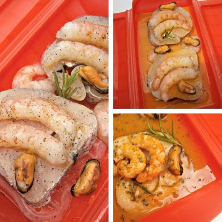 Lékué: Merluza con salsa de Gambas