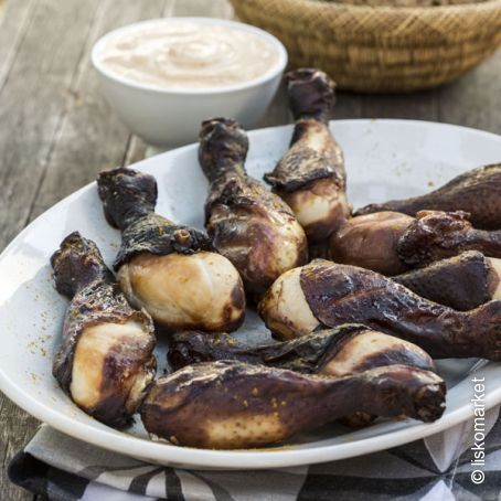 Muslitos de pollo ahumados con salsa de curry