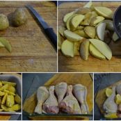 Pollo al horno con limón, ajo, tomillo y patatas especiadas - Paso 1