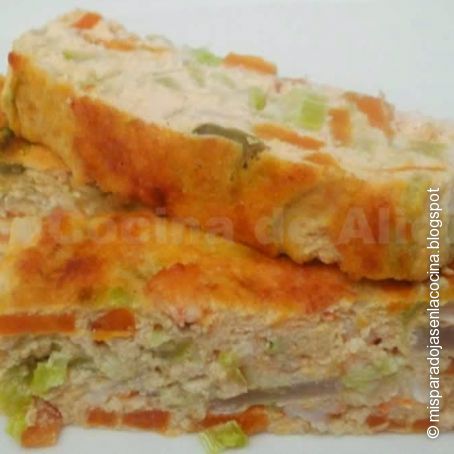 Pudin de verduras y langostinos