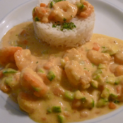 Gambas al curry y leche de coco