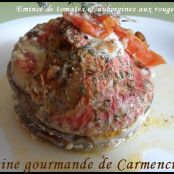 Rodajas de tomate y berenjenas con salmonete